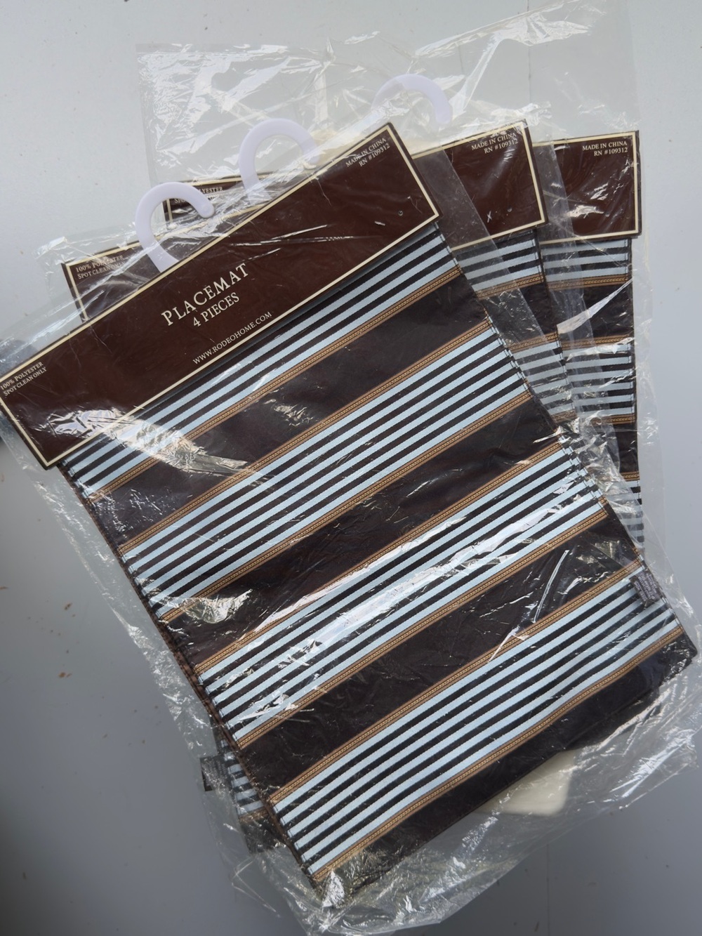 RODEO HOME BROWN / BLUE / GOLD STRIPED SET OF 12 PLACEMATS NEW WITH TAGS